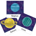 Neptun, Saturn, Uran - planety, karty Montessori